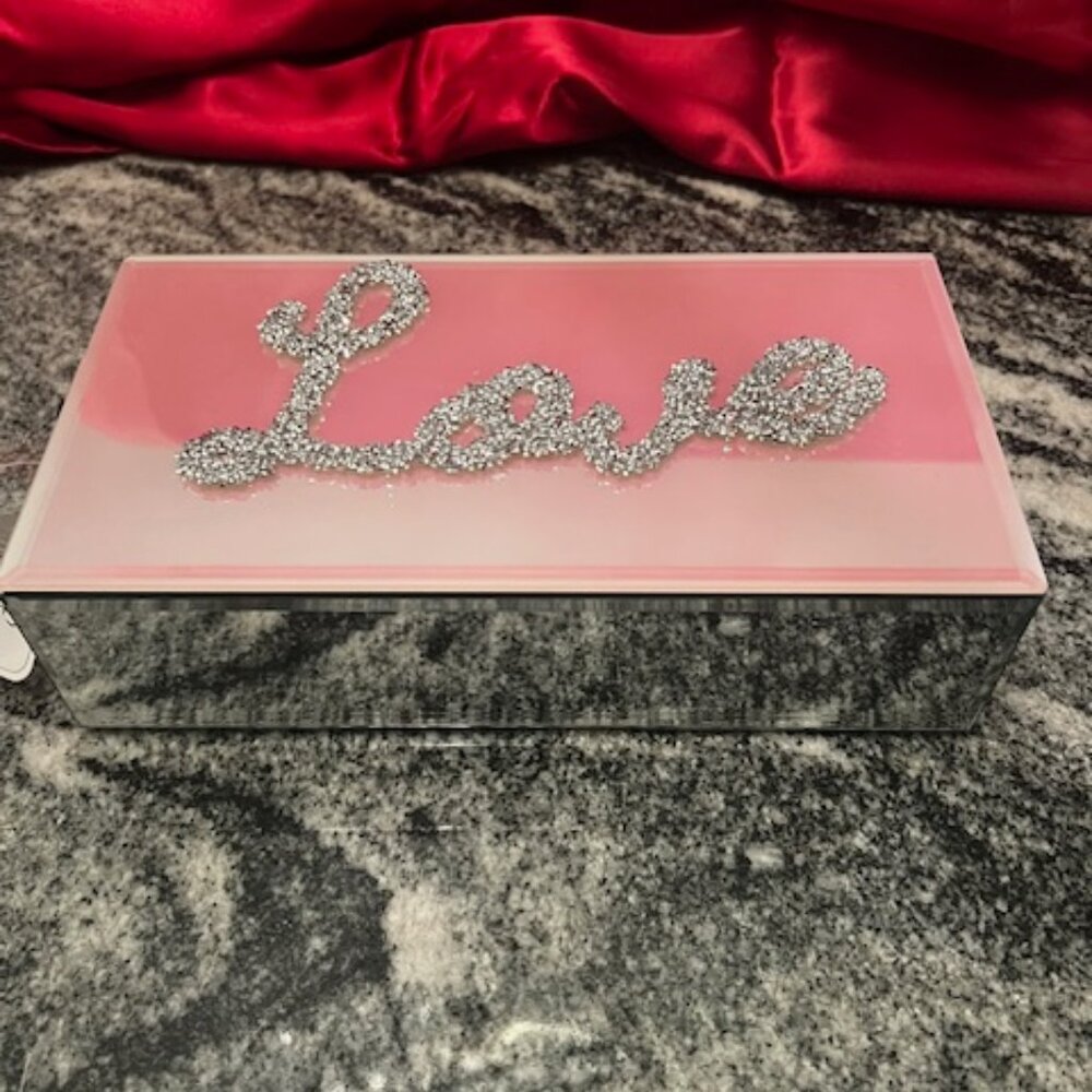 American Atelier Sparkle Luster Mirror Box‎ "LOVE" mirrored keepsake box. NIB